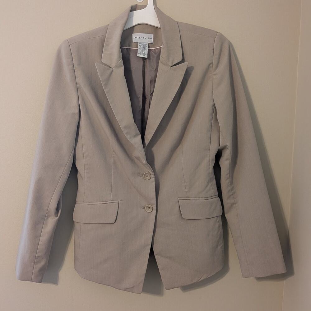 Jaclyn Smith Tan Blazer With Pocket Design And Pink Lining